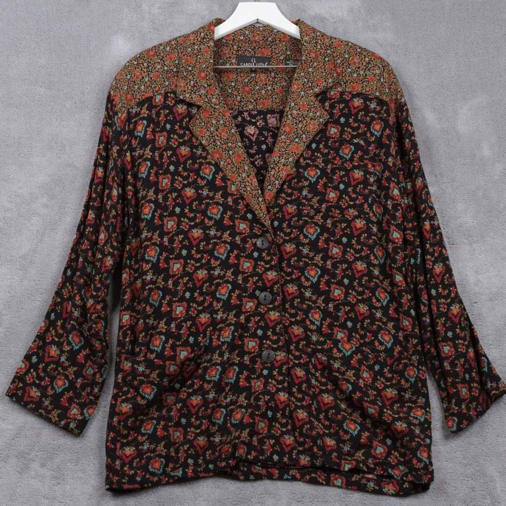 CAROLE LITTLE VTG 90s Paisley Mixed Print Button‎ Up Jacket Rayon Cottagecore 12